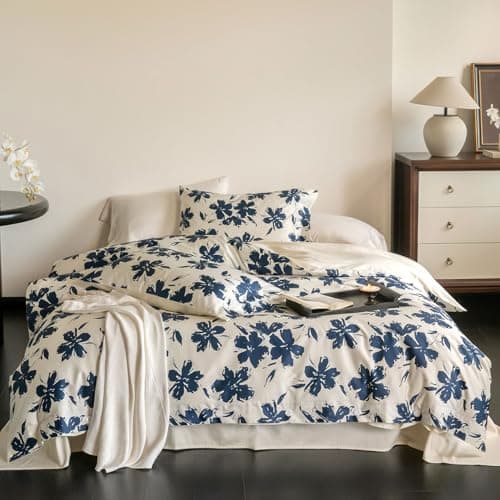 VM VOGUEMARKET Gold Green Flower Percale cotton Duvet Cover with Zipper Closure