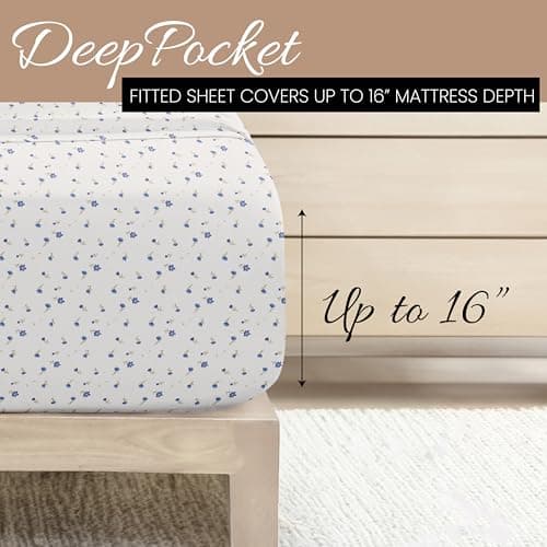 Oeko-TEX Certified Ultra Soft Linen Market Queen Sheet Set - Floral Light Blue