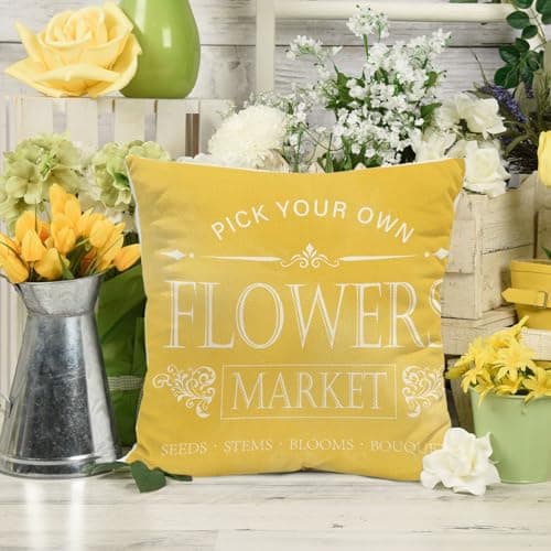 Spring Flowers Tulip Pillow Covers, 18x18 Inch, Set of 4 for Sofa Cushions