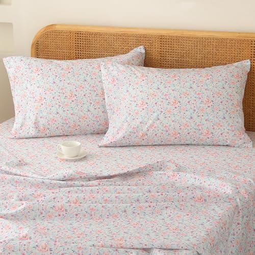 HYPREST Leaf Floral Deep Pocket Bed Sheets, 1800 Thread Count, Oeko-Tex Certified