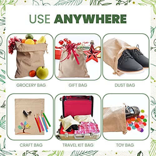 5 Pcs Large Organic Cotton Produce Bags for Organizing, Shopping, Storage, Grocery, Dust Cover, and Gift