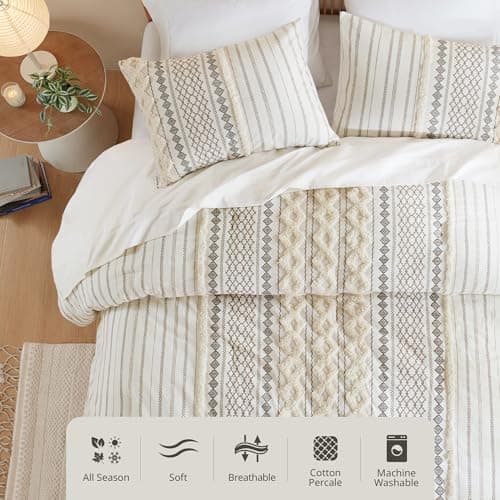 INK+IVY Queen Size Chenille Tufted Breathable Cotton Comforter Set with 2 Shams, Ivory