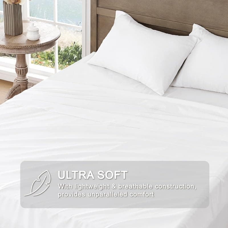 Luxury Full Size Bed Sheets - Ultra Soft Brushed Microfiber - Cooling & Breathable - White