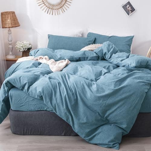 MooMee Queen Duvet Cover Set, Tannish Linen Grey, Breathable & Soft