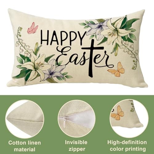 Christian Easter Lily Cross Flower Cushion Cover 12x20 Rectangular Sofa Decor