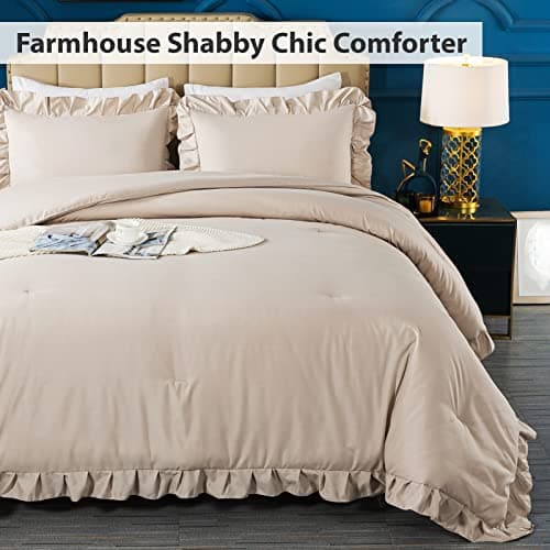 Andency Khaki Queen Comforter Set, 3 Pieces Shabby Chic Bedding