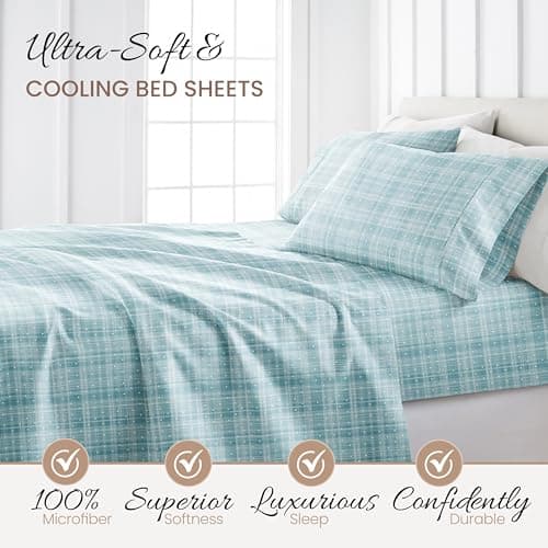 Simply Soft 3 Piece Polkadot Patterned Linen Sheet Set - Twin, Aqua