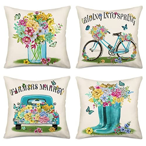 Fukeen Farmers Market Blue 18x18 Inch Spring Flower Pillow Covers