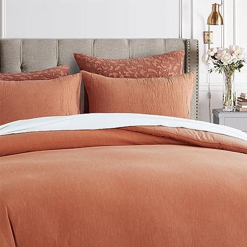 Burnt Orange Cotton Linen Queen Comforter Set