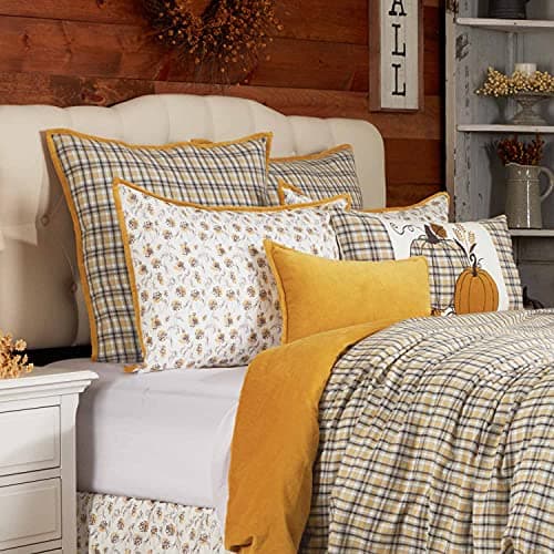 Cozy Mustard Plaid Queen Duvet Cover, Autumn Bedding, 92" x 92"