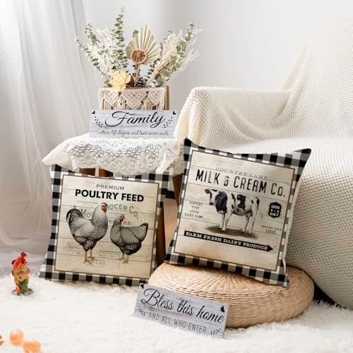 Vintage Farmhouse Animal Pillow Covers Set of 4 F063-18