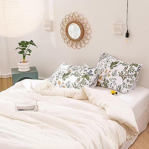 100% Cotton King Size Pillowcases with Botanical Floral Print, 2 Pack