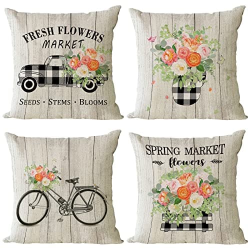 YeeJu Farmhouse Floral 12x12inch Outdoor Throw Pillow Covers