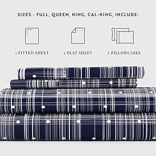 Ultra-Soft & Cooling Navy Polka Queen Bedding Sheet Set - Deep Pocket Fits 16 Mattress