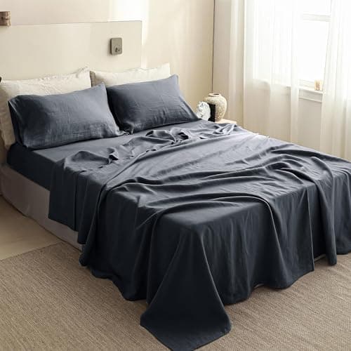 Simple&Opulence 100% Natural Linen Twin Sheets Set, 3 Pcs Breathable & Durable