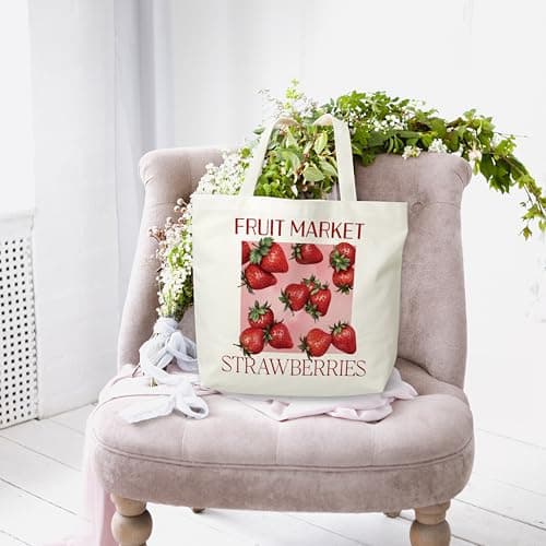 Strawberries Canvas Tote Bag for Women, Gifts for Friends & Family