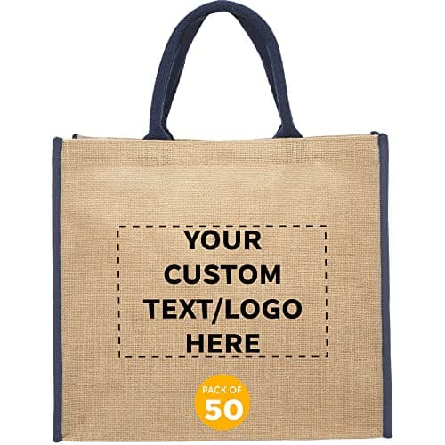Eco-Friendly Fresno Jute Tote Bags - Set of 10, Personalized Black