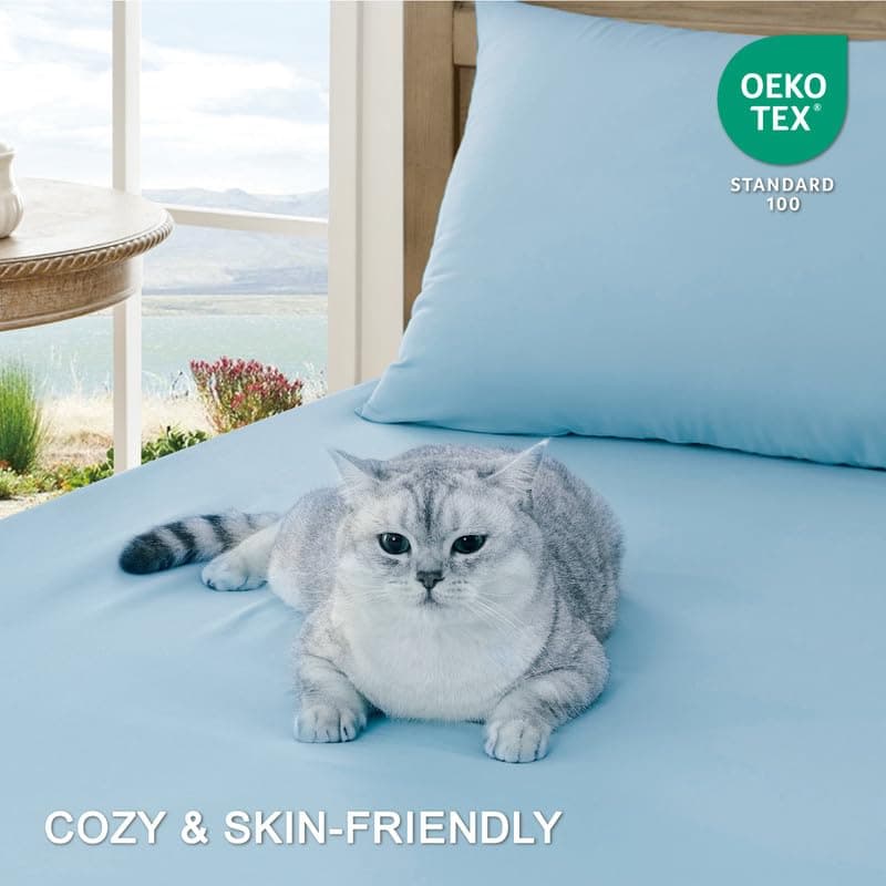 Ultra Soft Brushed Microfiber King Sheet Set - Cooling & Breathable - 4 Pieces (Light Blue)
