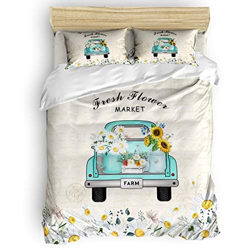 Flower Market Retro Truck Daisies Full Duvet Cover Set