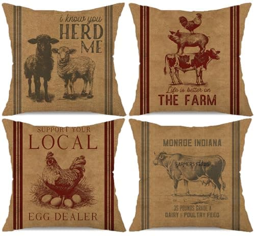 Vintage Farmhouse Animal Pillow Covers Set of 4 F063-18