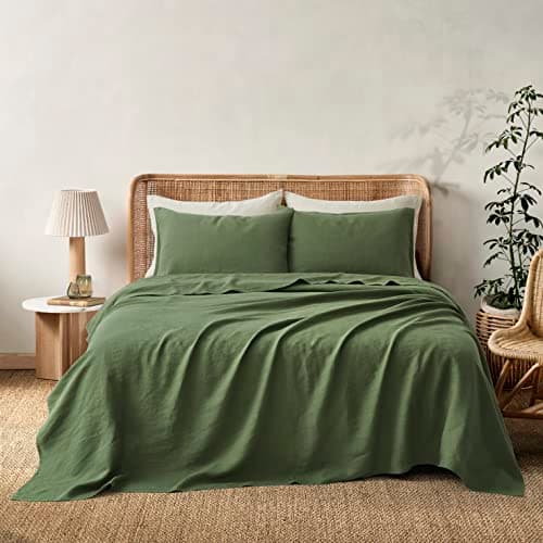 ATLINIA Stone Washed 100% Pure Flax Linen Queen Bedding Sheets Set