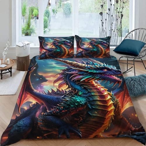 Cook Ice Dragon Decorative 3-Piece Bedding Set, King Size, Mysterious Animals Duvet Cover