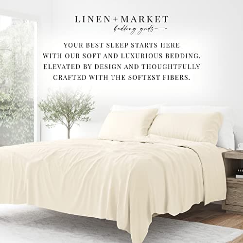 Soft and Cooling Linen Twin Sheets for Twin Size Bed - Ivory - Deep Pocket - 3 Piece Set