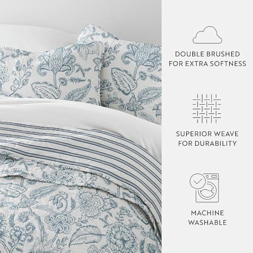 King Jacobean Duskblue Linen Market Quilts