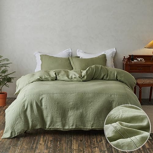 Simple&Opulence Queen Size Natural Linen Duvet & Pillow Shams Set