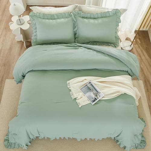Andency Khaki Queen Comforter Set, 3 Pieces Shabby Chic Bedding
