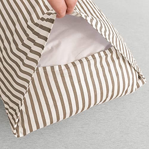 JELLYMONI 100% Natural Cotton Queen Pillowcases, 2 Pack White & Khaki Stripes