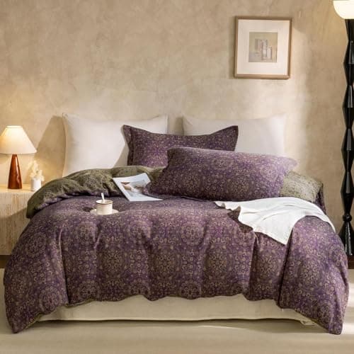 VM VOGUEMARKET Gold Green Flower Percale cotton Duvet Cover with Zipper Closure