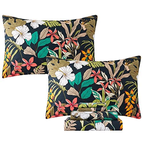 Queen Percale Cotton Sheets Set, Luxury Vintage Roses Floral, Deep Pocket Fitted, Super Soft & Breathable, 4pcs