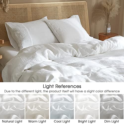 HYPREST White Stone-Washed French Linen Queen Pillowcases, Soft & Cool