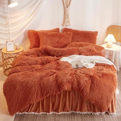 Fluffy White Duvet Cover Set for Twin Bed, 2 Pieces (1 Faux Fur Duvet Cover + 1 Plush Pillow Cases)