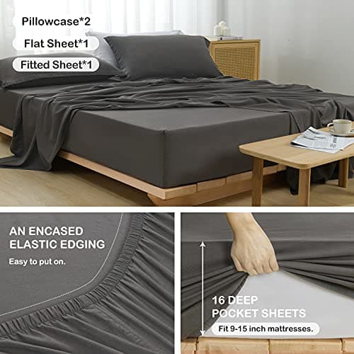 Charcoal Grey Bamboo Rayon & Linen Bed Sheets King Size, Soft & Breathable