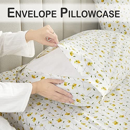 Yellow Floral Full Sheet Set - 4 Piece Soft Microfiber Fitted Sheets with 15 Deep Pocket