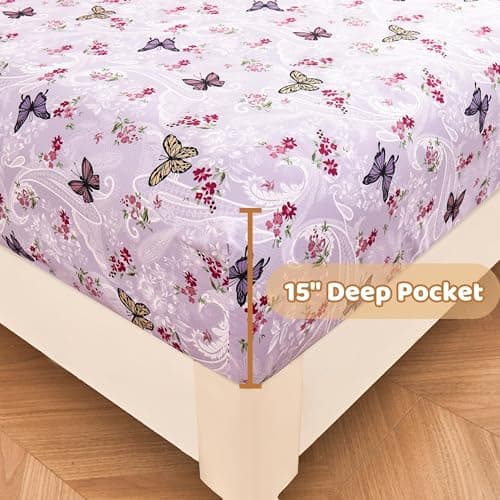 Purple Paisley Butterfly Floral Bed Sheets Set