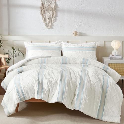Dinjoy Shabby Chic Cream/Beige Boho Comforter Set Queen 3 Pieces Soft Fluffy