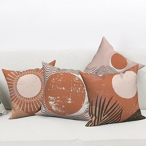 Boho Terracotta & Beige 20x20 Inch Abstract Sunrise Pillow Covers Set of 4