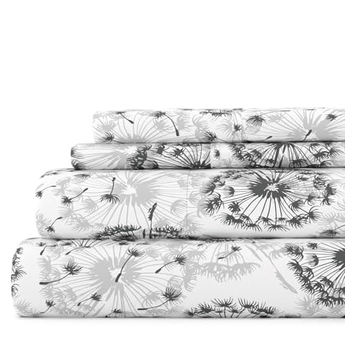 Garden Farmhouse Patterned Ultra-Soft Full Bed Sheet Set Light Gray