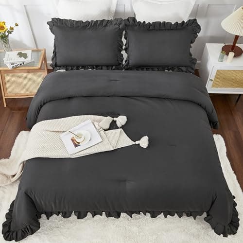 Andency Khaki Queen Comforter Set, 3 Pieces Shabby Chic Bedding
