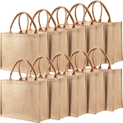 Shappy 10 Pack Reusable Burlap Tote Bag Set for Bridesmaid Gifts & Shopping