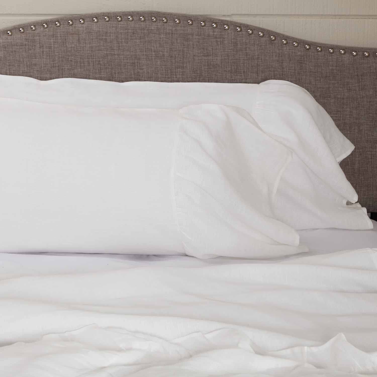 Provincial Linen White Standard Size Pillow Case, Set of 2 Pillowcases, 100% Linen Bedding