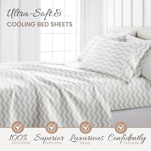 Oeko-TEX Certified Arrow Gray Microfiber Cal-King Sheet Set - Deep Pocket, 4-Piece