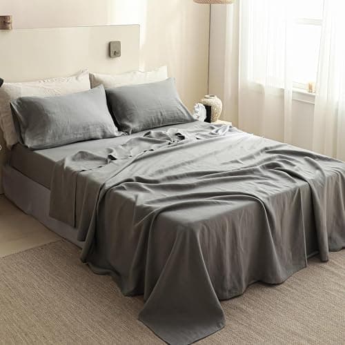 Simple&Opulence 100% Natural Linen Twin Sheets Set, 3 Pcs Breathable & Durable