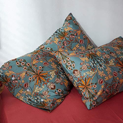 VM VOGUEMARKET Gold Green Flower Percale cotton Duvet Cover with Zipper Closure