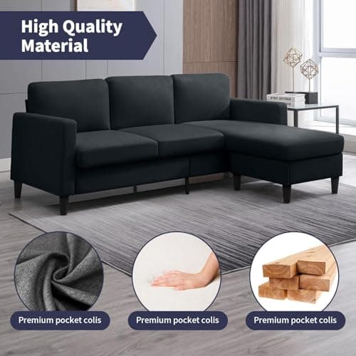 ijuicy Dark Grey L Shaped Sectional Sofa with Storage Ottoman