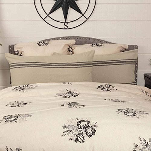 Mill House Beige & Black King Size Stripe Sham, Farmhouse Primitive Grain Sack Woven