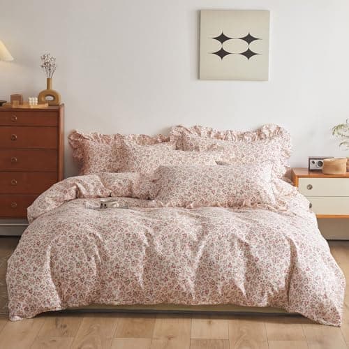 VM VOGUEMARKET Gold Green Flower Percale cotton Duvet Cover with Zipper Closure